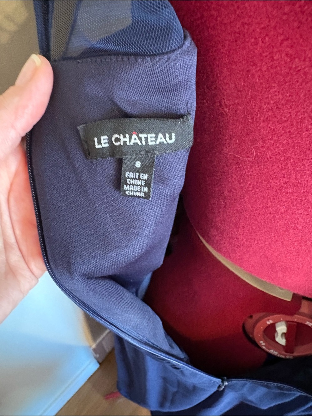 Le Chateau Navy Blue Ruched Chiffon Maxi Dress Beaded Illusion Neck 8 - Picture 2 of 16